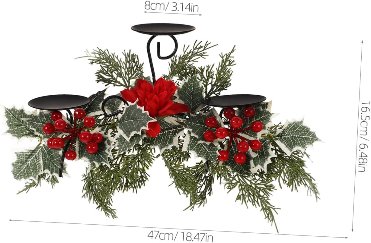 Homoyoyo Candle Stand for Home Decoration Iron Christmas Candle Holder with Poinsettia Vintage Style for Table Centerpiece