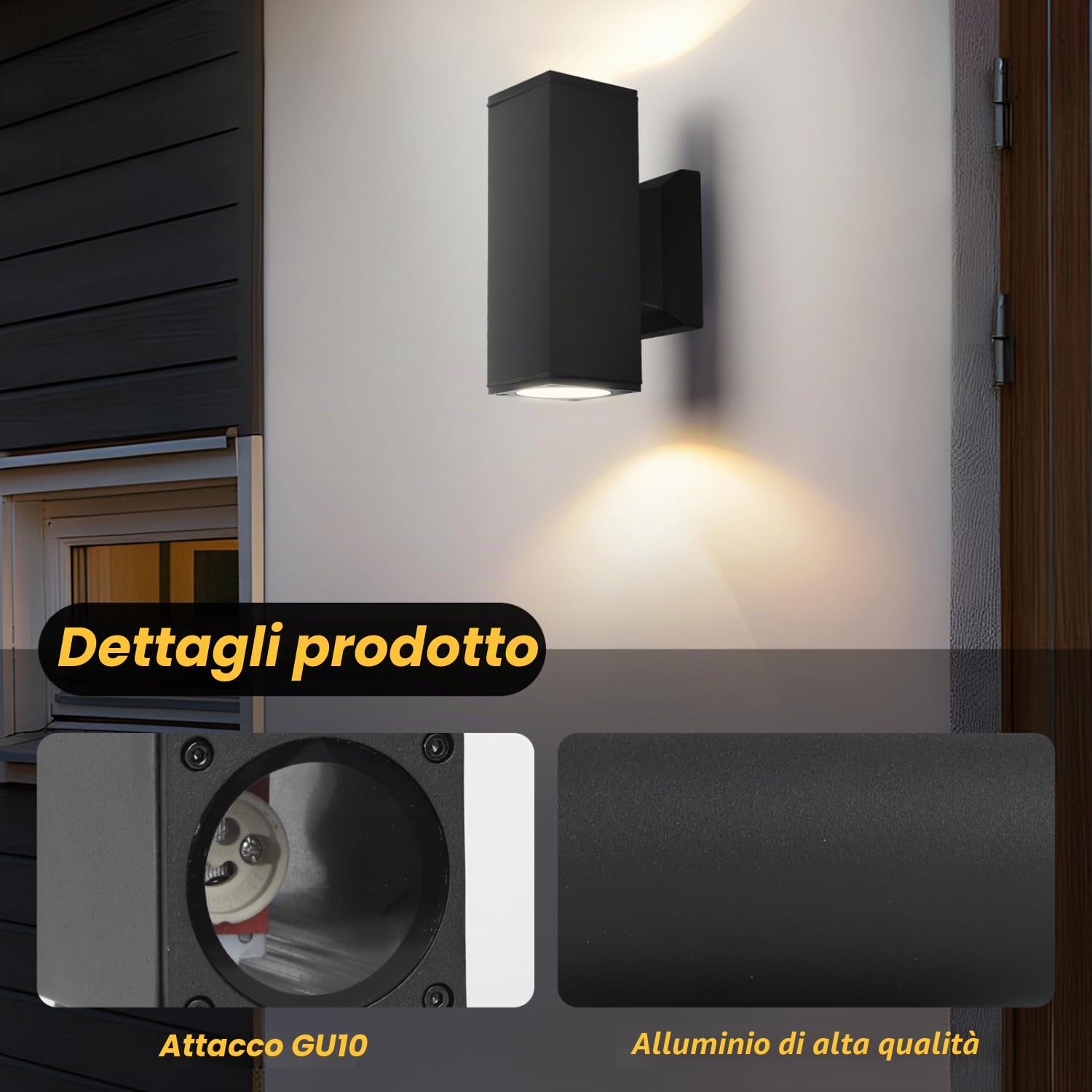 Aigostar Applique da Esterno GU10 - Lampade da Interni ed Esterni - 10 Pezzi in Alluminio Impermeabile IP65, per Patii,Giardini,Corridoi,Balconi,Vialetti, Lampadina Non Inclusa, Nero