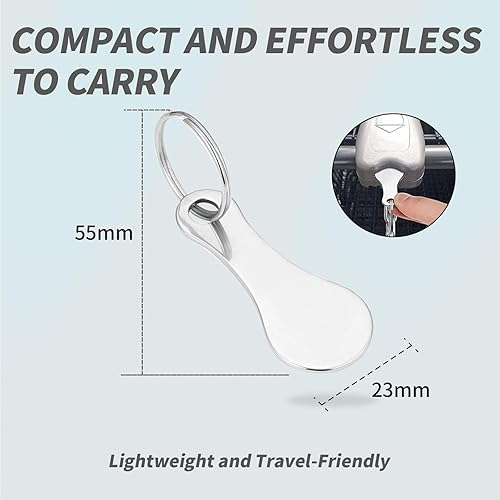 Miniatura 2 de 6 piezas de mini llavero de aleación de aluminio plateado para carrito de compras, llavero de cuarto pequeño para carrito de compras, plateado