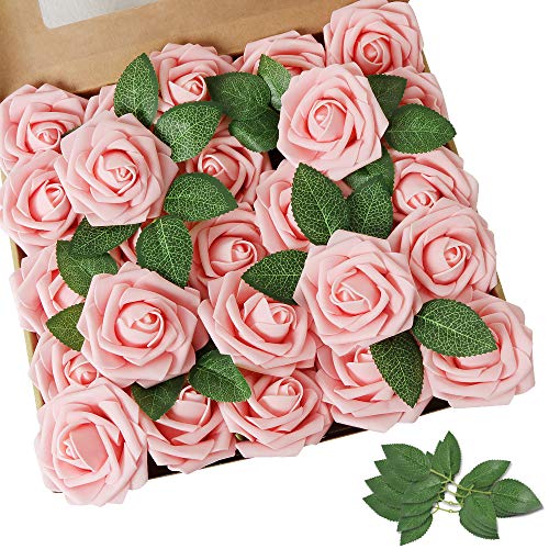 AmyHomie Artificial Flower 50pcs Real Looking Fake Roses w/Stem for