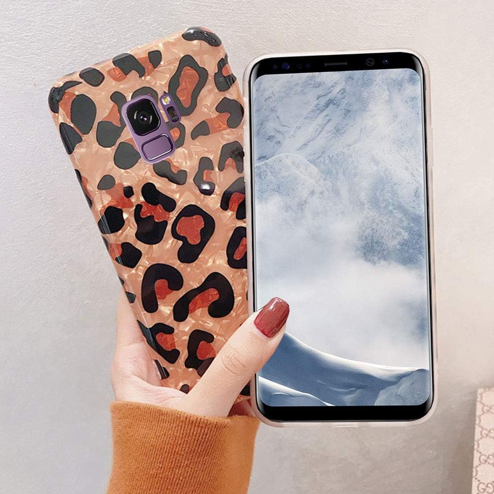 J.west Galaxy S9 Case Luxury Sparkle Bling Translucent Clear Leopard Print Soft Silicone Phone Case Cover for Girls Women Slim Cheetah Design Pattern Protective Case for Samsung Galaxy S9 5.8 inch