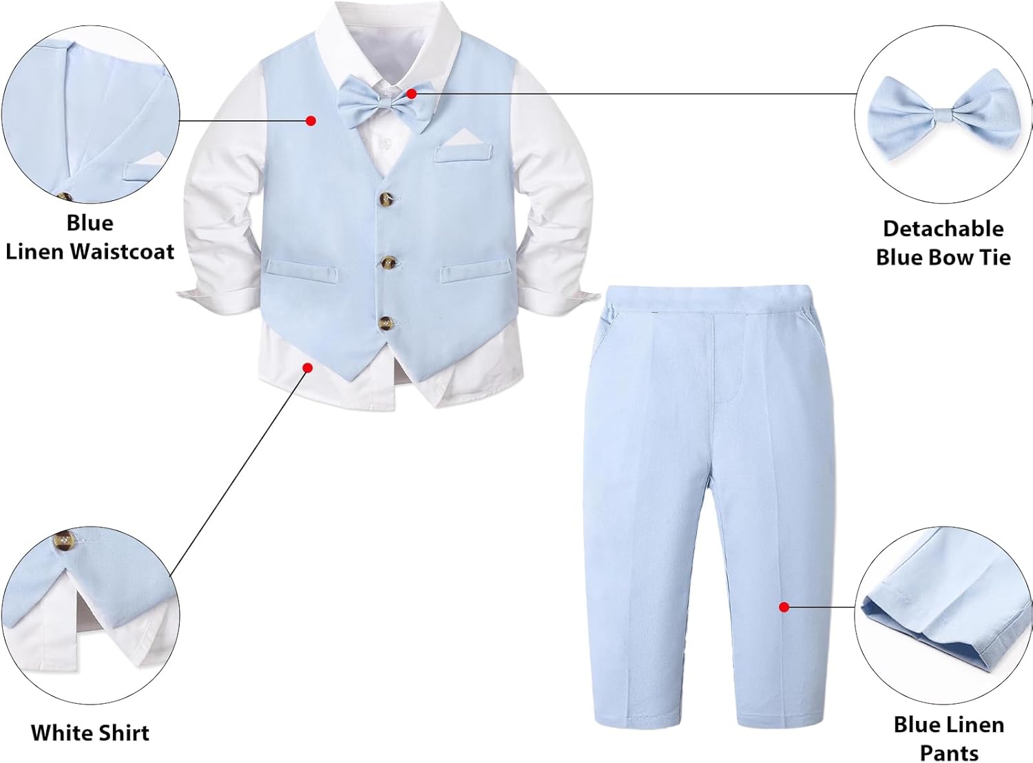 SANGTREE Baby Boys Toddler Gentleman Kids Formal Outfits Long Sleeve Suit Clothing Set 3 Months - 9 Years - Image 3