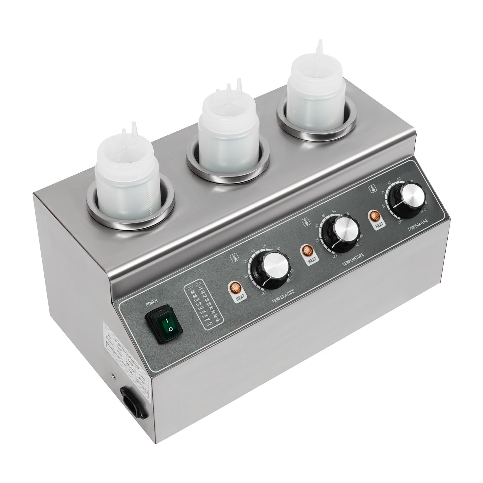 Chauffe-sauce électrique 300 W avec 3 bouteilles de sauce, chauffe-sauce électrique en acier inoxydable 30-85 °C, chauffe-sauce au fromage pour sauces, fromage