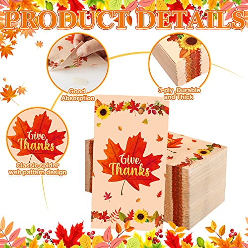 Mimorou 100 Pieces Thanksgiving Napkins 3 Ply Fall Leaves Paper Guest Towels Disposable Hand For Autumn Harvest Luncheon Holiday Bathroom Decoration, Orange #TOP2