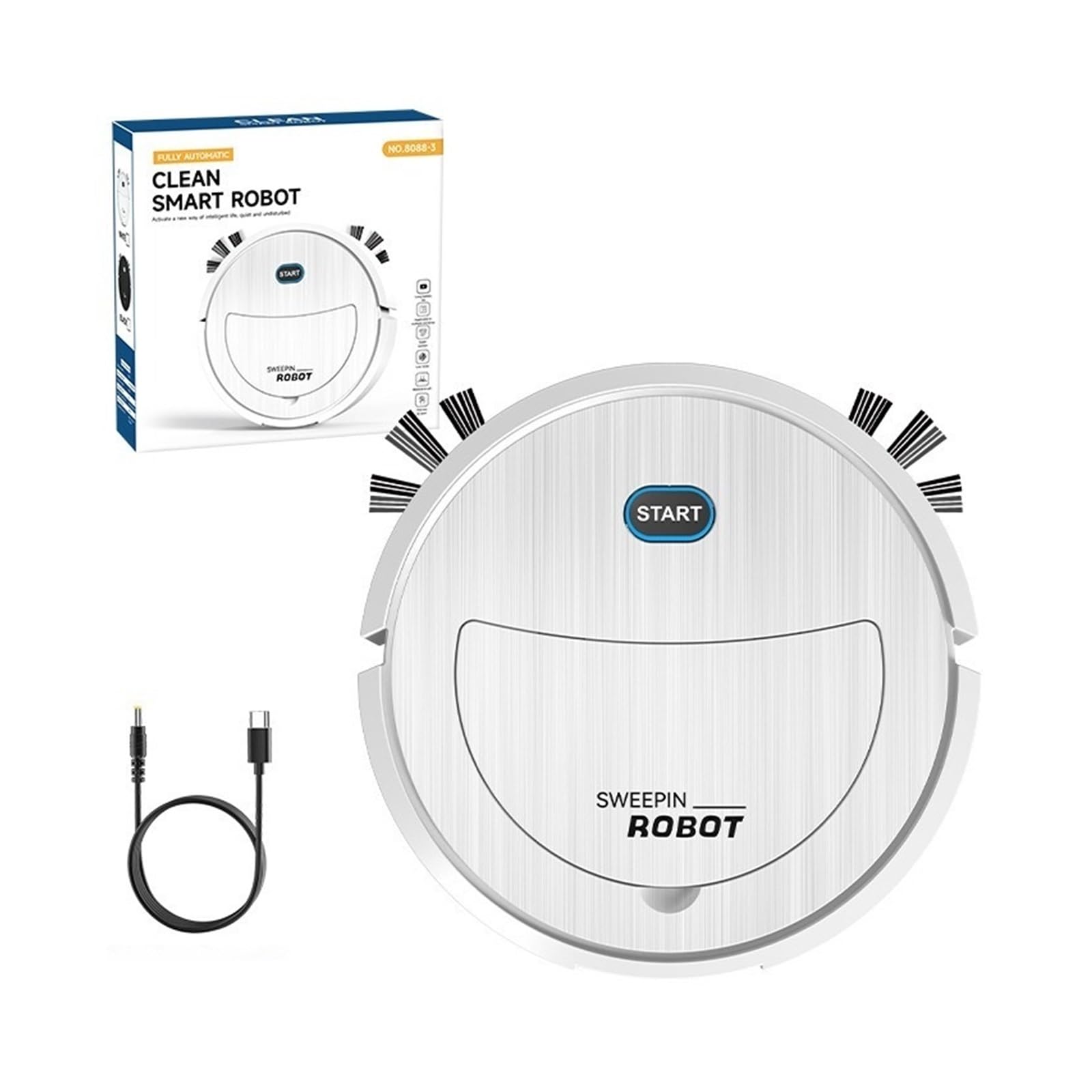 EWsdsfs Vacuum cleaner Intelligent Robot Cleaner USB Three in One Sweeping and Mopping Robot Cleaner Kitchen Robots Electric Floor Mop(White)