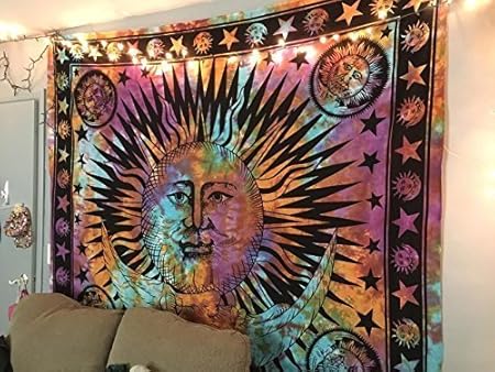 Amazon Com The Art Box Rainbow Trippy Tapestry For Bedroom Aesthetic Boho Wall Tapestry Sun Moon Hippie Tapestry Psychedelic Nature Tapestry Indie Sun Tapestry Funny Large Tapestry Tie Dye Wall Decor Home