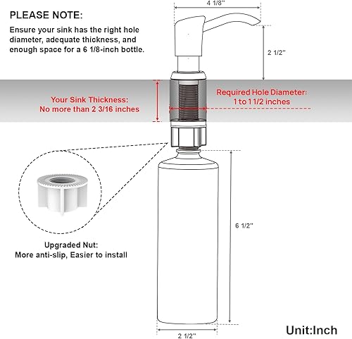Miniatura 2 de GAGALIFE Dispensador de jabón integrado o dispensador de loción para fregadero de cocina, cabezal de bomba de ABS dorado cepillado, con botella de