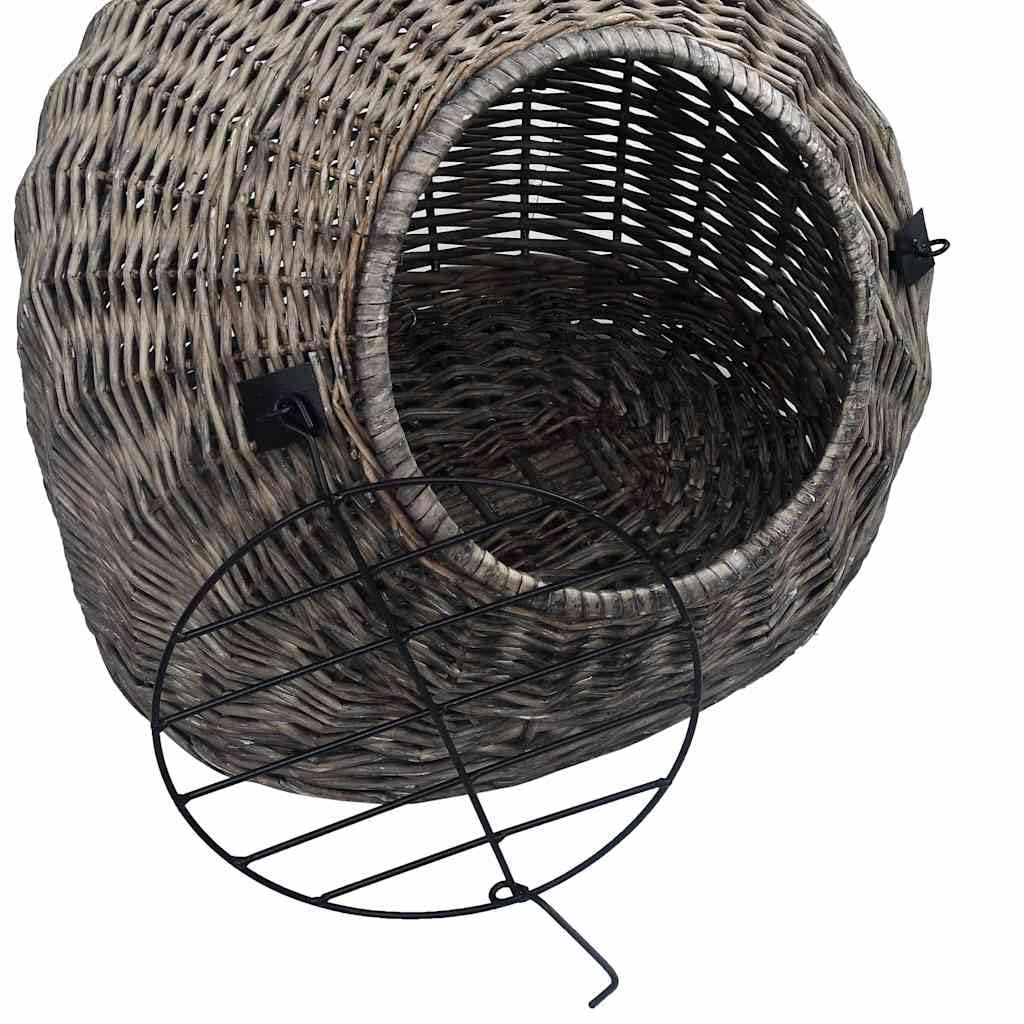 Katzen-Transportkorb aus Weide Grau 50x42x40 cm für Katzen, Stabiler Weidenkorb für Reise und Transport