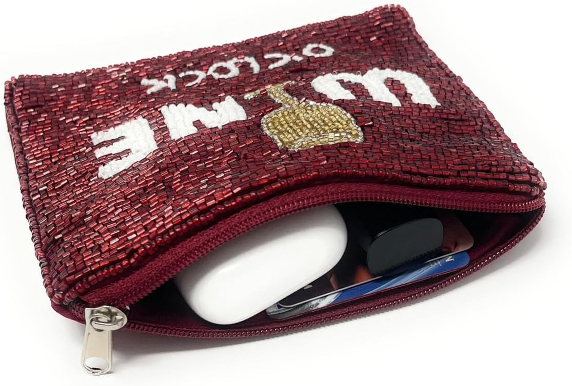 Wine O'Clock Coin Purse Pouch, Beaded Pouch, Birthday Gifts, Small Wallets, Gift Card Pouch, Wine Lover Must Have, Small Pouch - Image 3