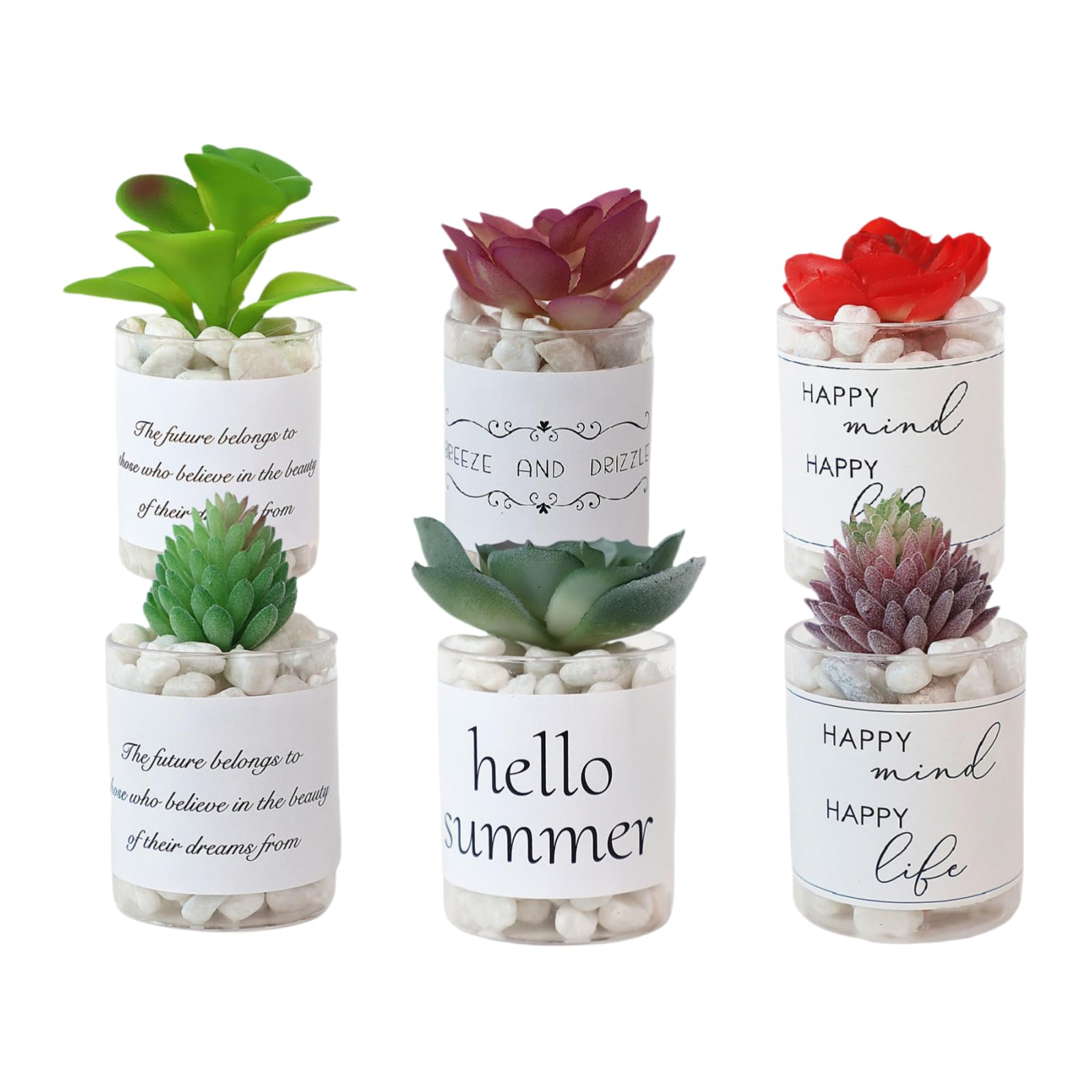Plantes succulentes artificielles miniatures pot plastique vert lot de 6