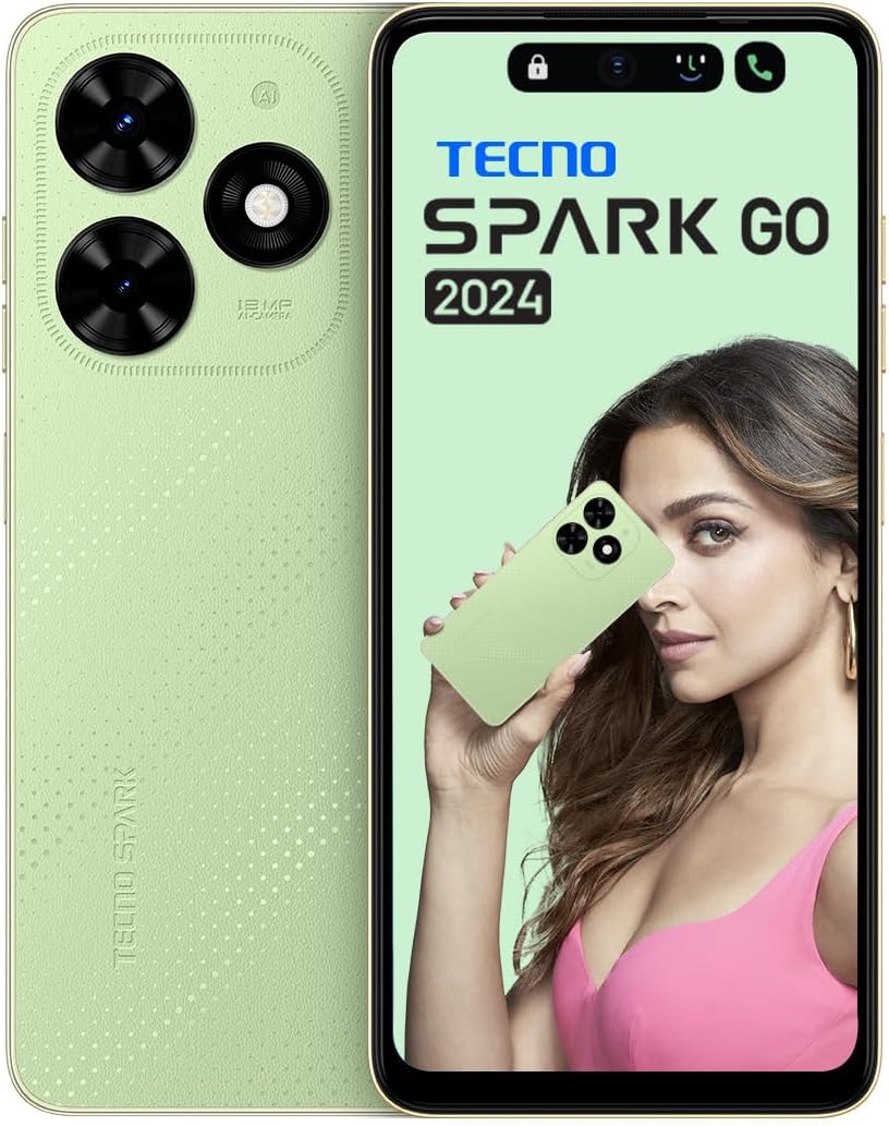 Tecno Spark Go 2024 | Magic Skin Green, (3GB+64GB)| Segment First 90Hz Dot-in Display with Dynamic Port & Dual Speakers with DTS| 5000mAh| 10W Type-C| Fingerprint Sensor| Octa-Core Processor