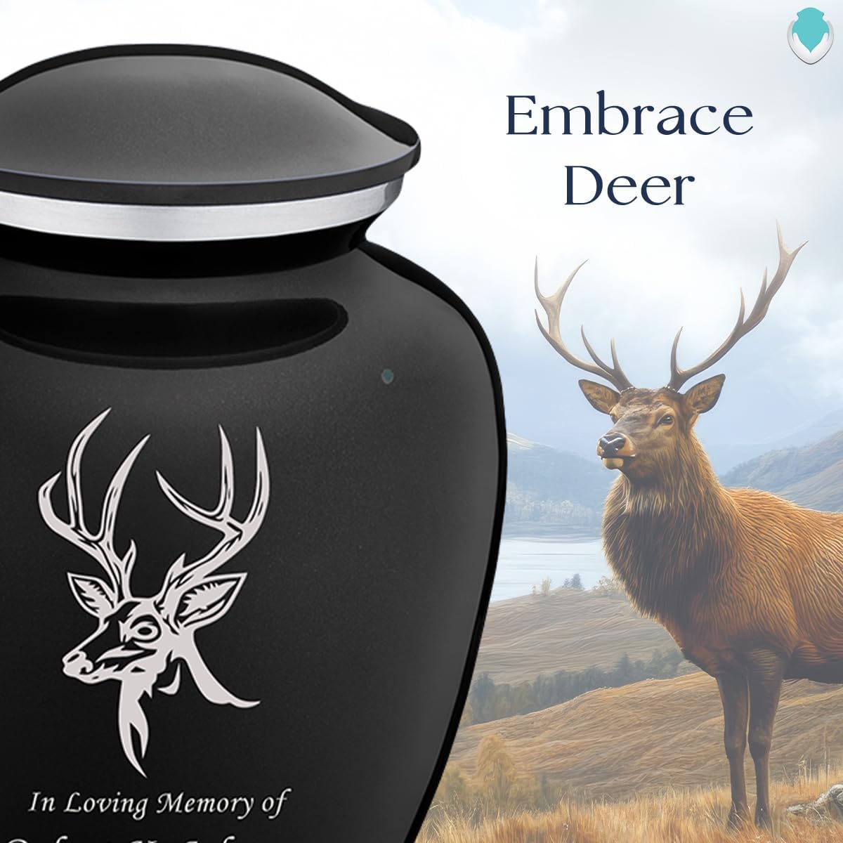 Geturns - Adult Personalized Deer Cremation Urns for Human Ashes I Large Black Funeral Urn for Men and Women I 200 lbs