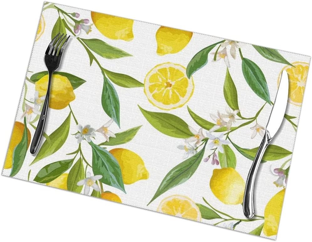 Set of 6 Fruits Lemon Floral Pattern Placemats for Dining Table Place Mat in Kitchen Accessories Cup Wine Mat