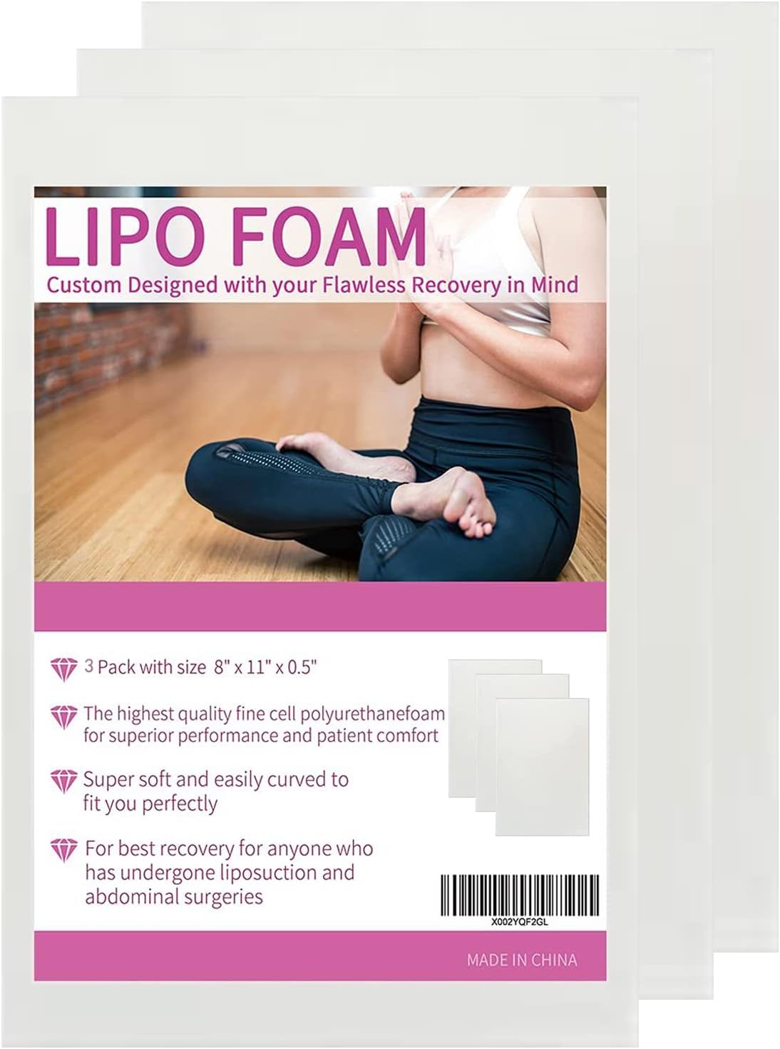 Lipo Foam Pads for Post Surgery, 3 Pack BBL Abdominal Foam Pads Boards Help Out When Using Ab Board Compression Garments Tummy Tuck,Liposuction Surgery Foam Sheet for Recovery 8" x 11"