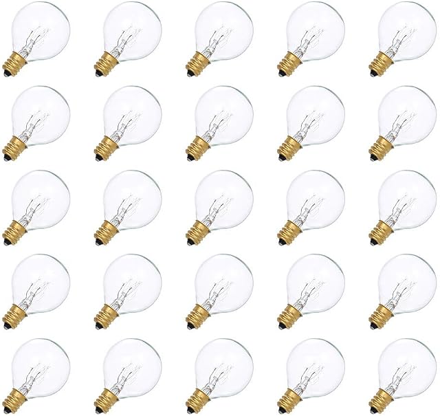 Tomshine G40 Globe Tungsten Incandescent Bulb Lamp 25 Pack E12 Base Socket Holder IP44 Water Resistance Warm White for String Light Home Party Decoration Wedding Function Portable