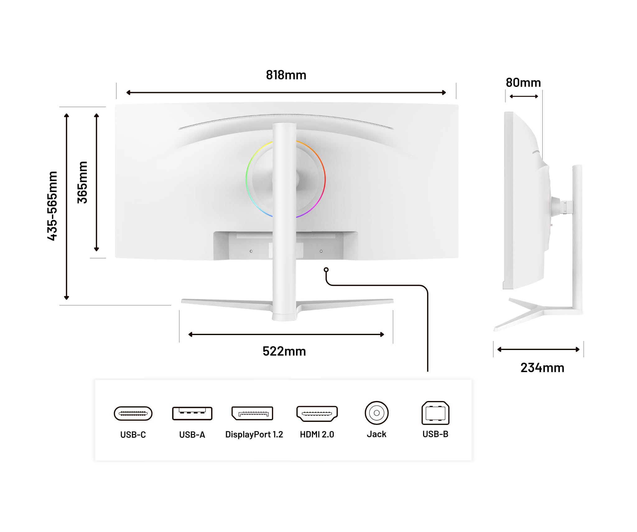 JapanNext Monitor Curvo Blanco 34" IPS UWQHD (3440x1440) | HDR & KVM | Carga vía USB-C (65W) Altura Ajustable Altavoces Integrados | G-Sync/FreeSync | JN-IPS34Q-HC6-W