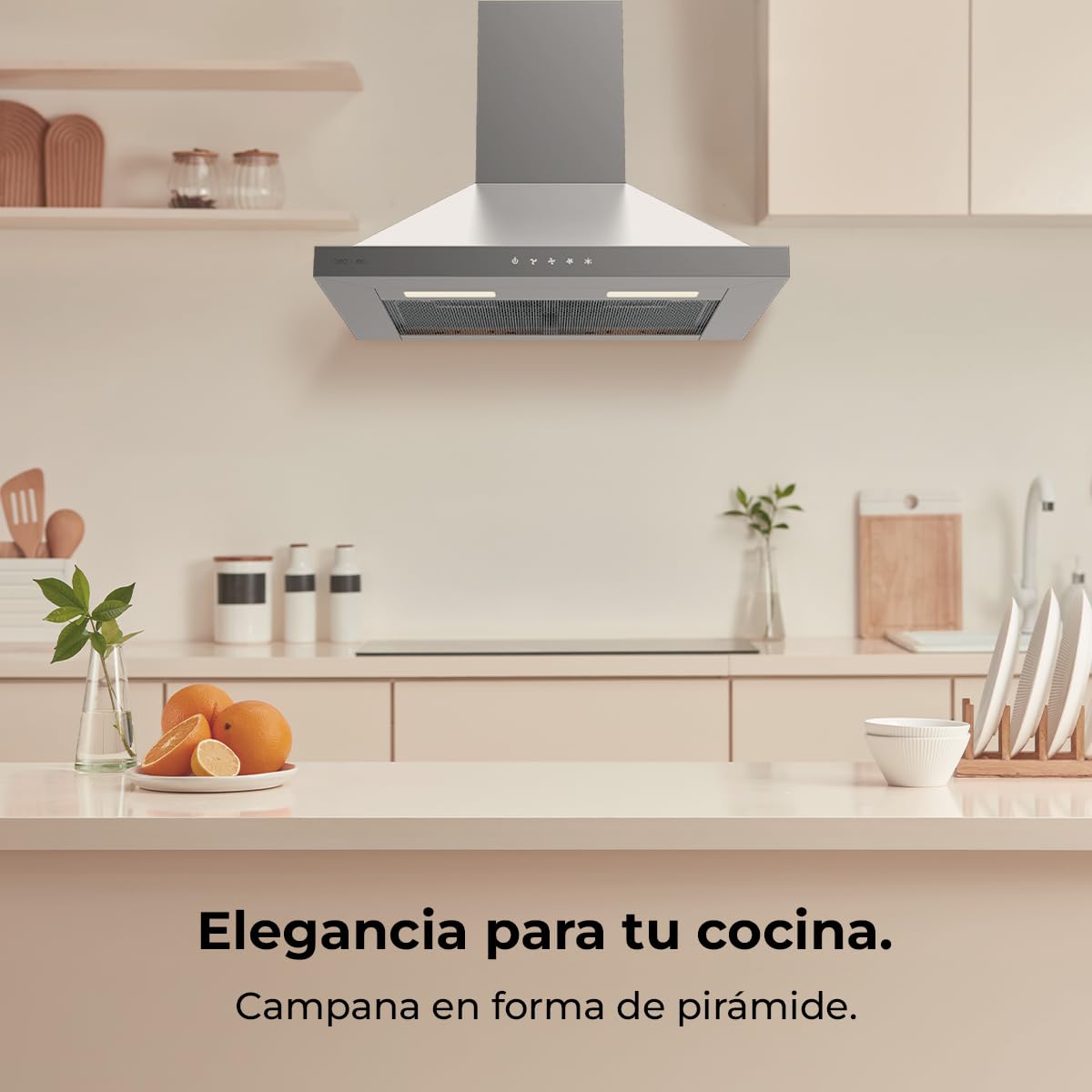Cecotec Campana Extractora 60cm Piramidal Bolero Flux PT 604000 Inox A+++. Succión 427,6m3/h, 3 Velocidades, SS Touch Control, Acabado Inoxidable, Bajo Consumo, Motor DC, Luz LED, Filtros Incluidos