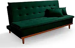 Sofá Cama Reclinável Santorini Veludo Pés de Madeira 3 Lugares Casal Premium (VERDE)