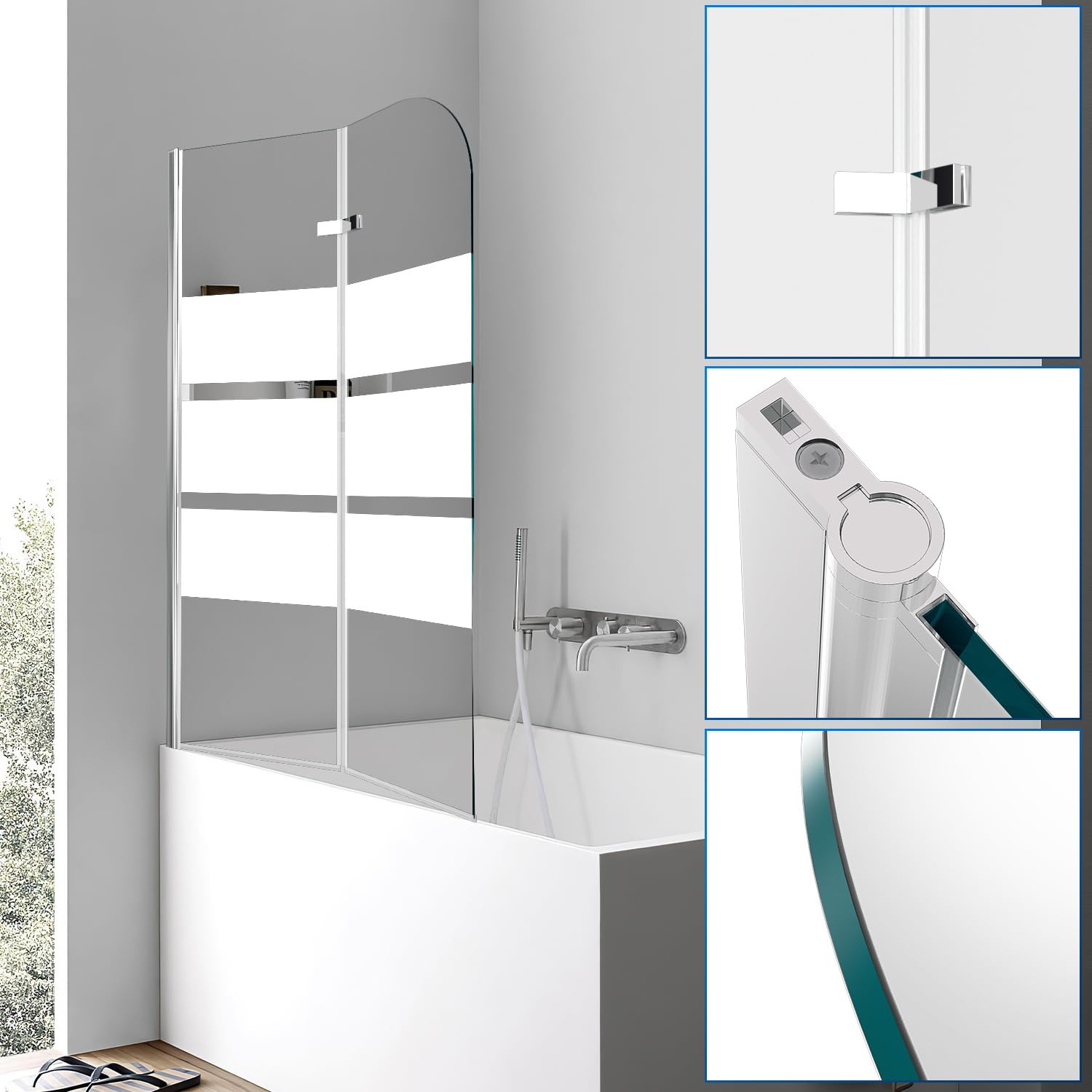 Parete doccia pieghevole per vasca da bagno, 110 x 140 cm, 2 pezzi