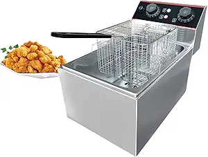 Commercial Deep Fryer, 11.5 QT/11 L Electric Deep Fryer with Single Basket and Lid, Stainless Steel Deep Fryer with Temperature Control for Restaurant or Home Use, 1500W