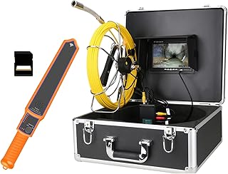 7"Cámara De Tubería Con Contador De Metros,Cámara De Inspección Tuberías,DVR Camara Inspeccion Tuberias,Camara Endoscopica Industrial Tuberias Con Transmisor Y L(Size:50 M/164 FT,Color:cable amarillo)
