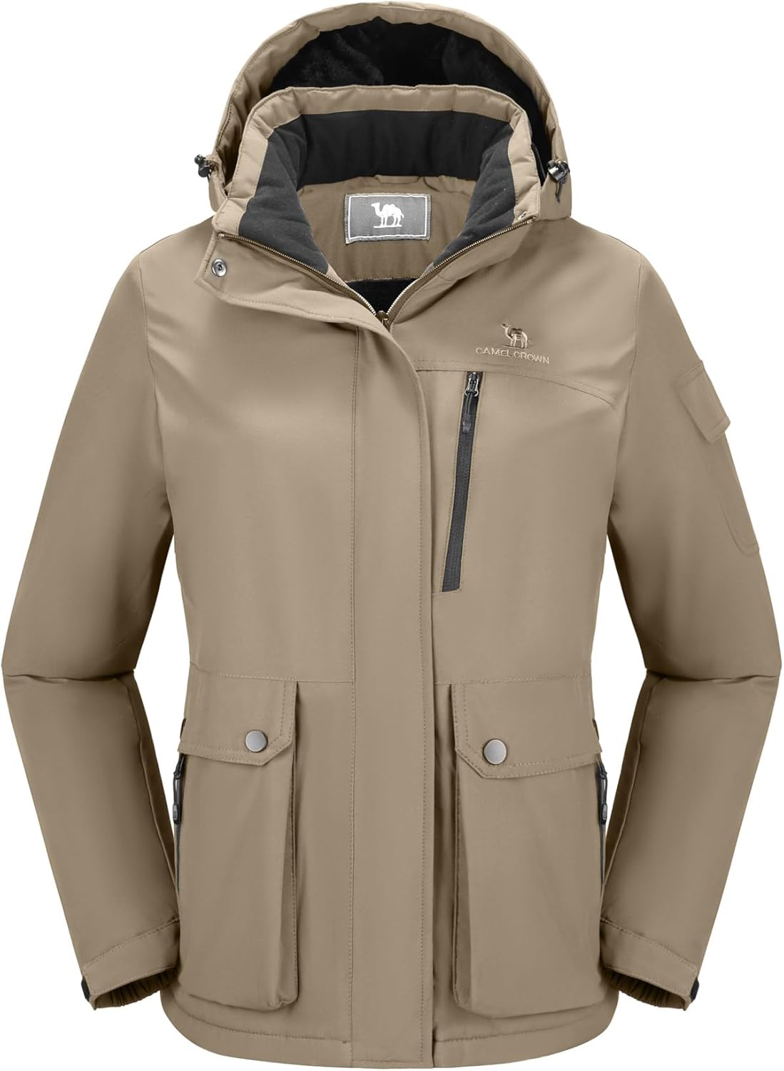 CAMEL CROWN Women's Waterproof Ski Jacket Warm Winter Snow Coat Hiking Windbreaker Hooded Outdoor Snowboarding Jacket