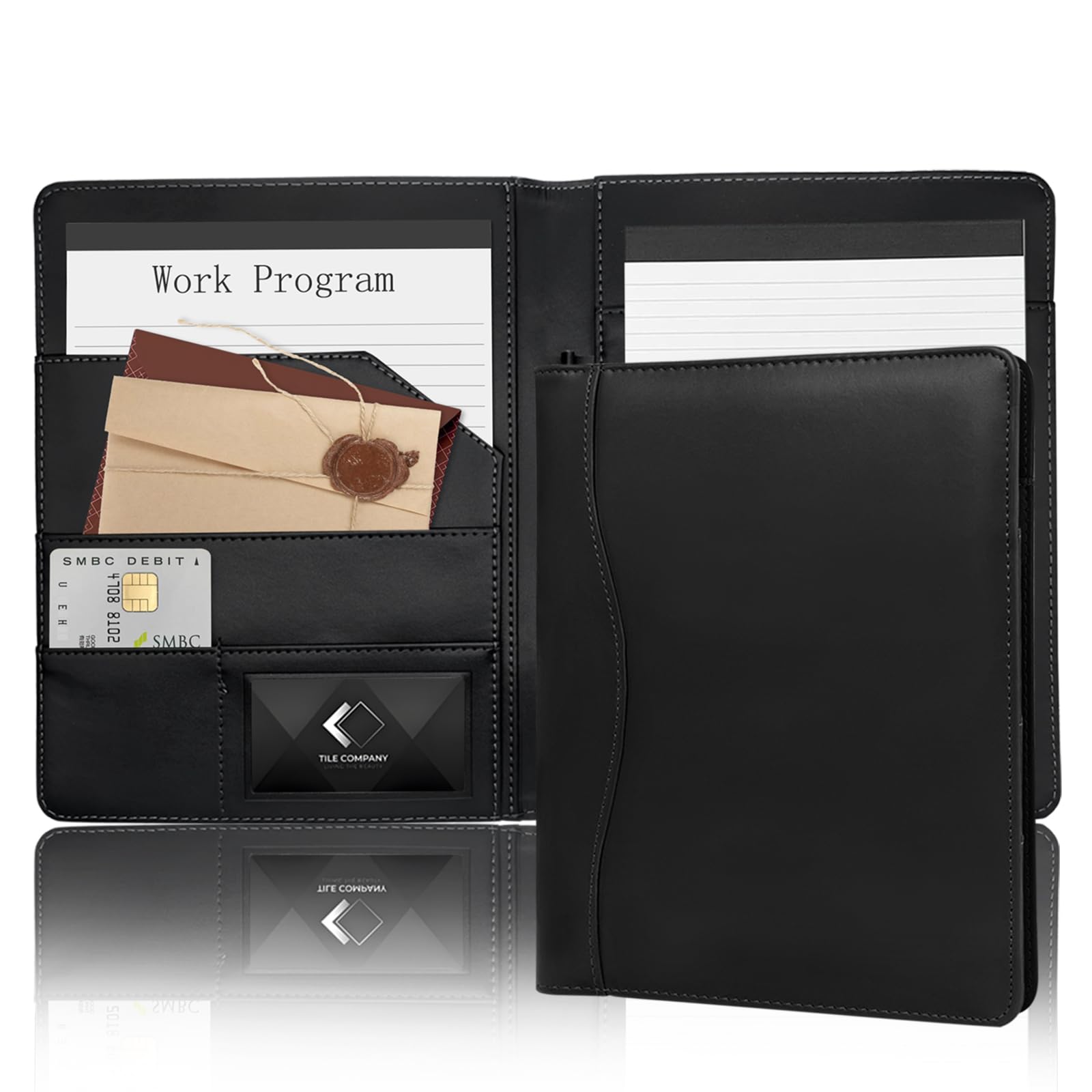 Leather Portfolio Binder 5 x 8, Mini Soft Leather Padfolio A5 Business Binder Legal Writing Pad Junior Size Document Organizer for Present Gift Kid