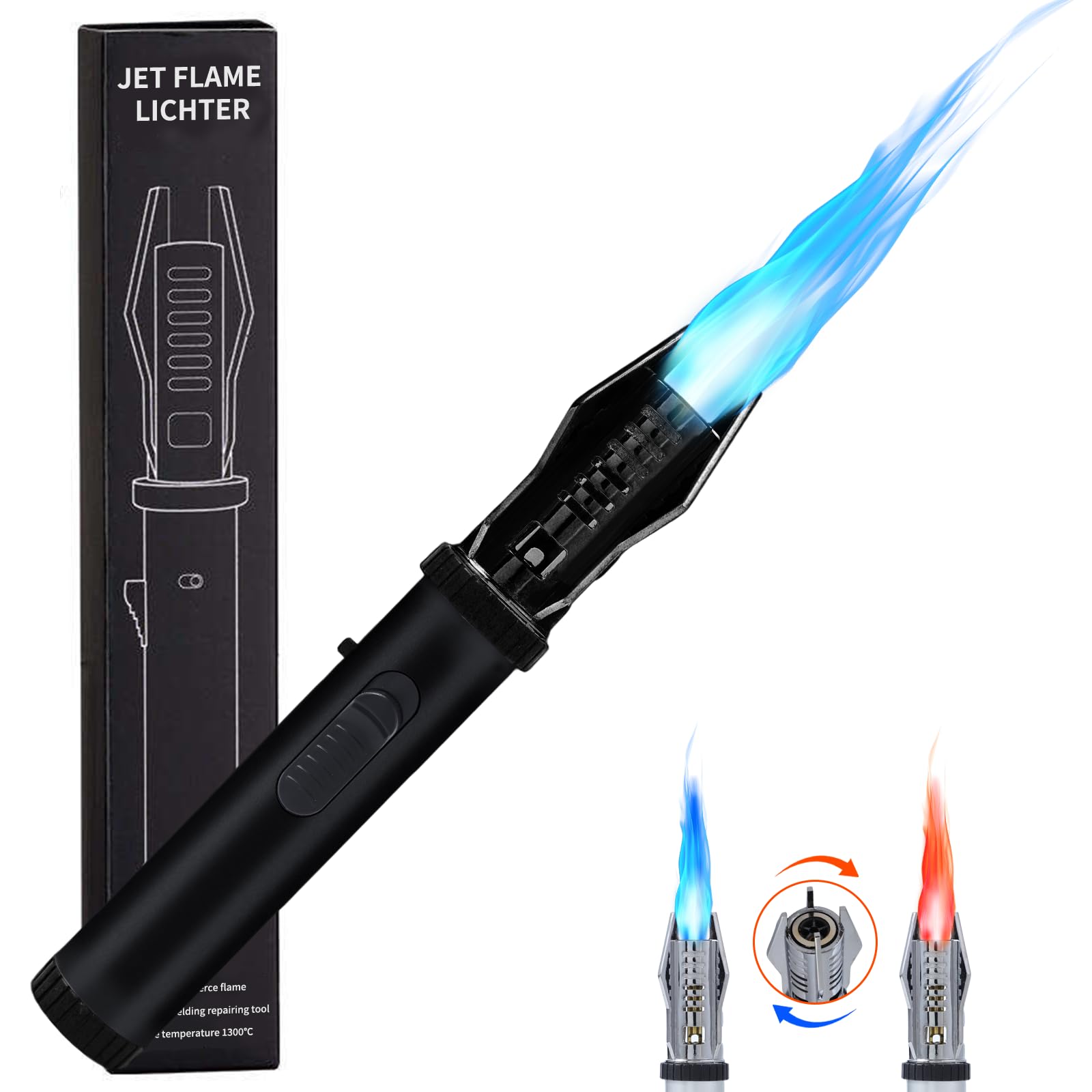 Torch Lighter Windproof Butane Lighter with Safety Lock Adjustable Red Blue Flame Refillable Lighter for Camping Candles Grill