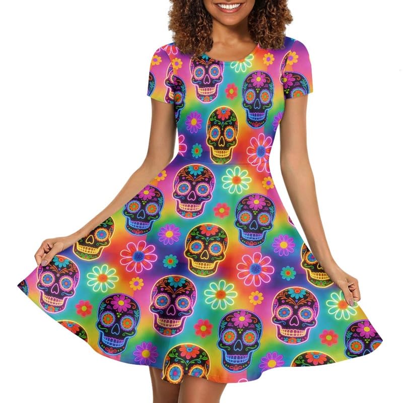 Image of Irisjudy T Shirt Dress for Women Short Sleeve Girls Short Sleeve Dress Plus Size, O Neck Knee Length Midi Dress for Ladies