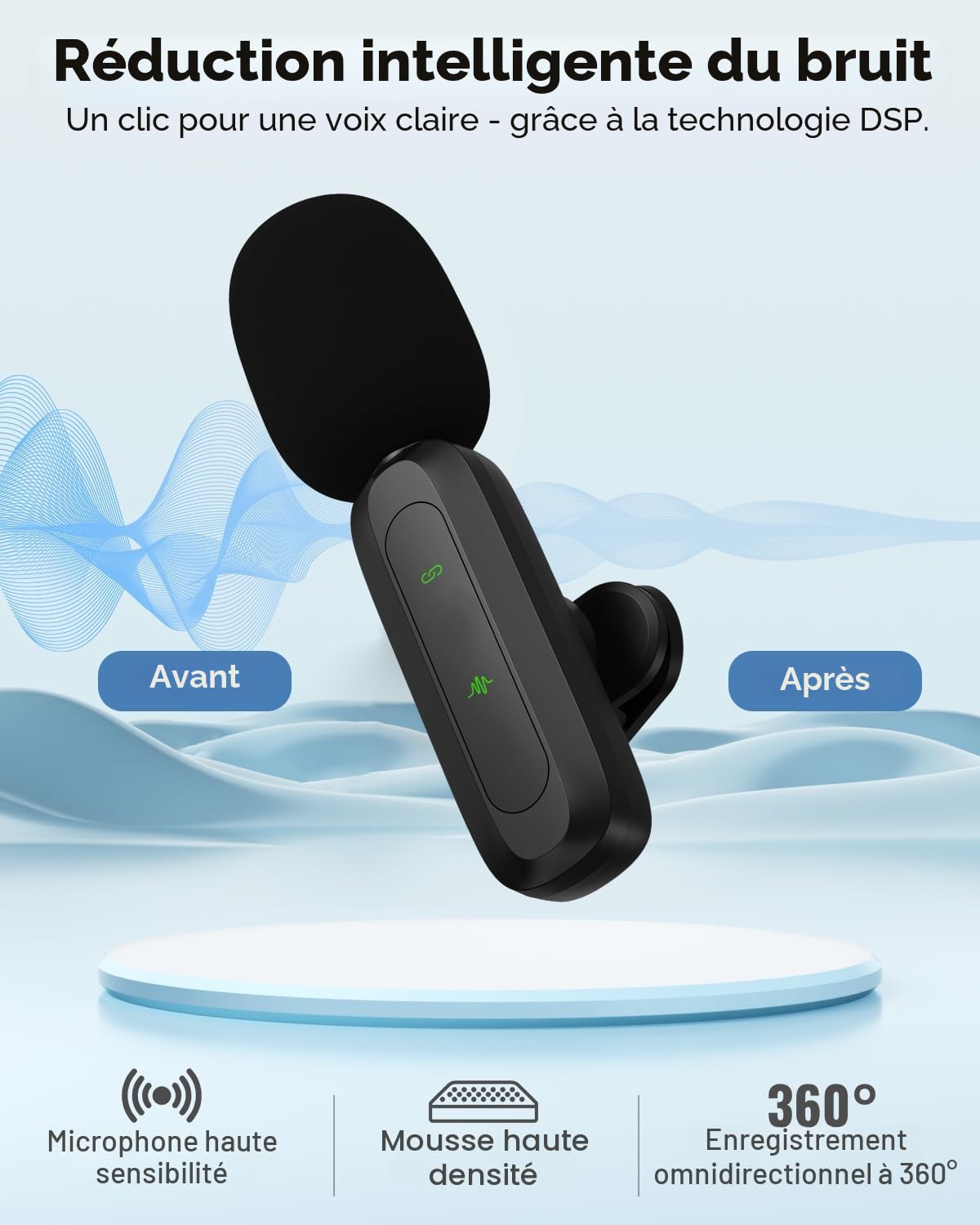Lot de 2 mini micros cravate sans fil pour iPhone, iPad et Android, avec écran LED, réduction du bruit, microphone à clipser Plug-and-Play pour enregistrement vidéo, TikTok, YouTube et