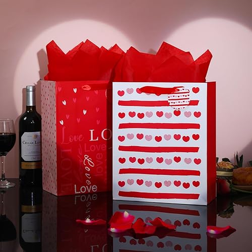 Miniatura 4 de Vammy Bolsa de regalo grande de San Valentín de 13 pulgadas con papel de seda, paquete de 2 bolsas de regalo de papel (amor, corazón) para el día de
