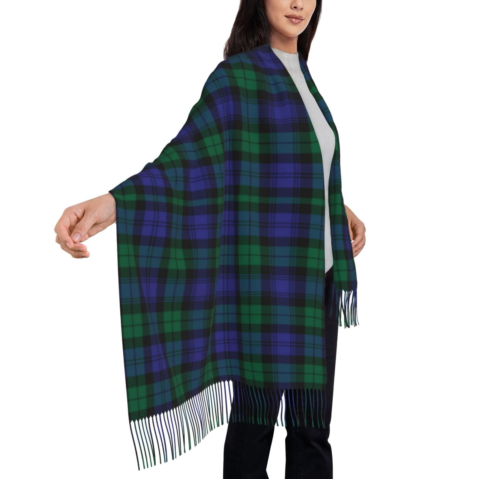 peiyeety Scottish Clan Blackwatch Modern Tartan Plaid Scarf for Women Plaid Soft Cashmere Feel Pashmina Shawl Wraps, Cozy and Lightweight for Daily & Holiday Wear