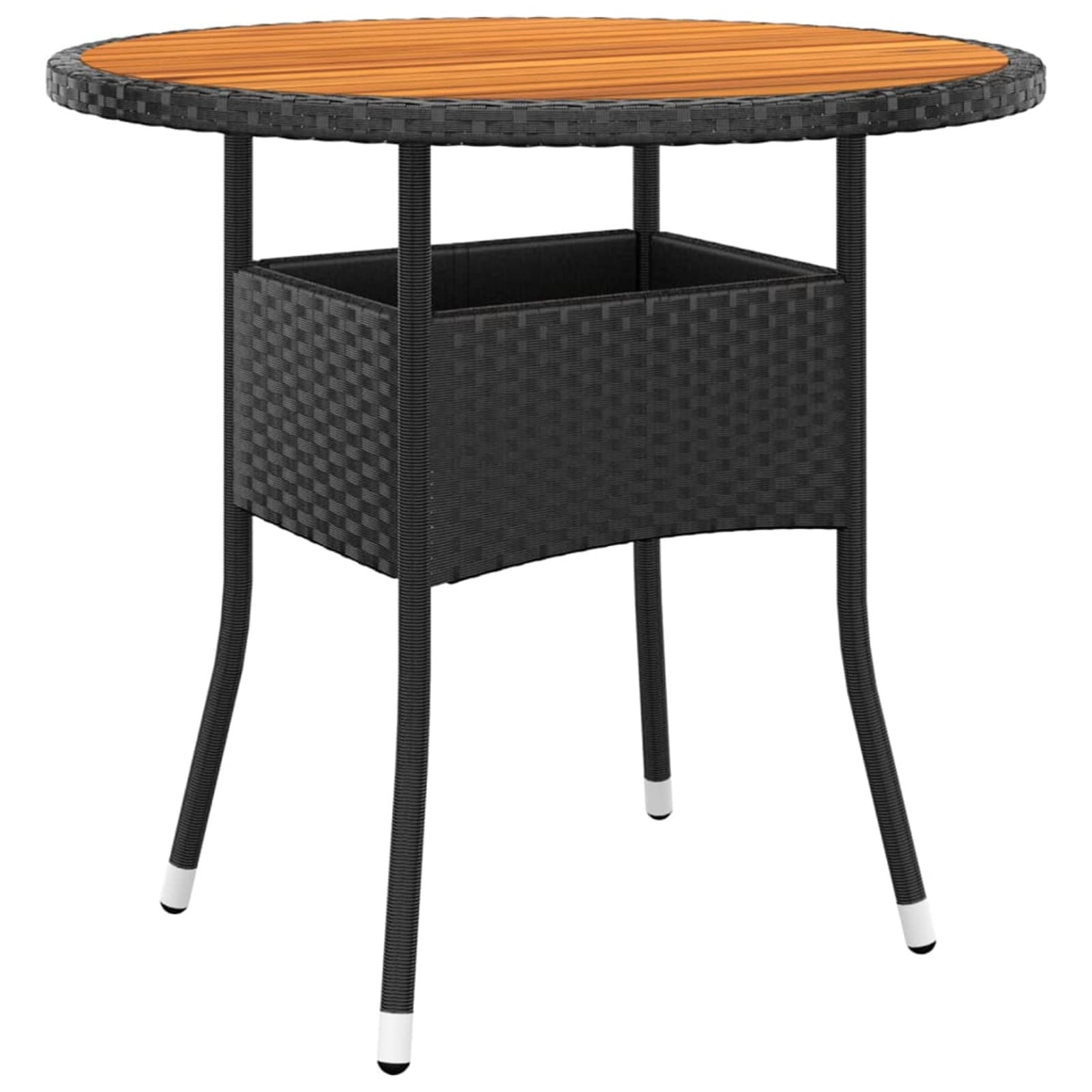 Table de jardin haut de gamme en bois d'acacia et rotin synthétique noir Homgoday Ø80cm