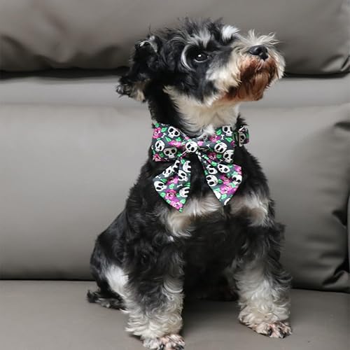 Miniatura 5 de DOGWONG Collar de perro fantasma de Halloween con corbatín de marinero, collar de perro de calavera rosa para Halloween, duradero y suave, collar de