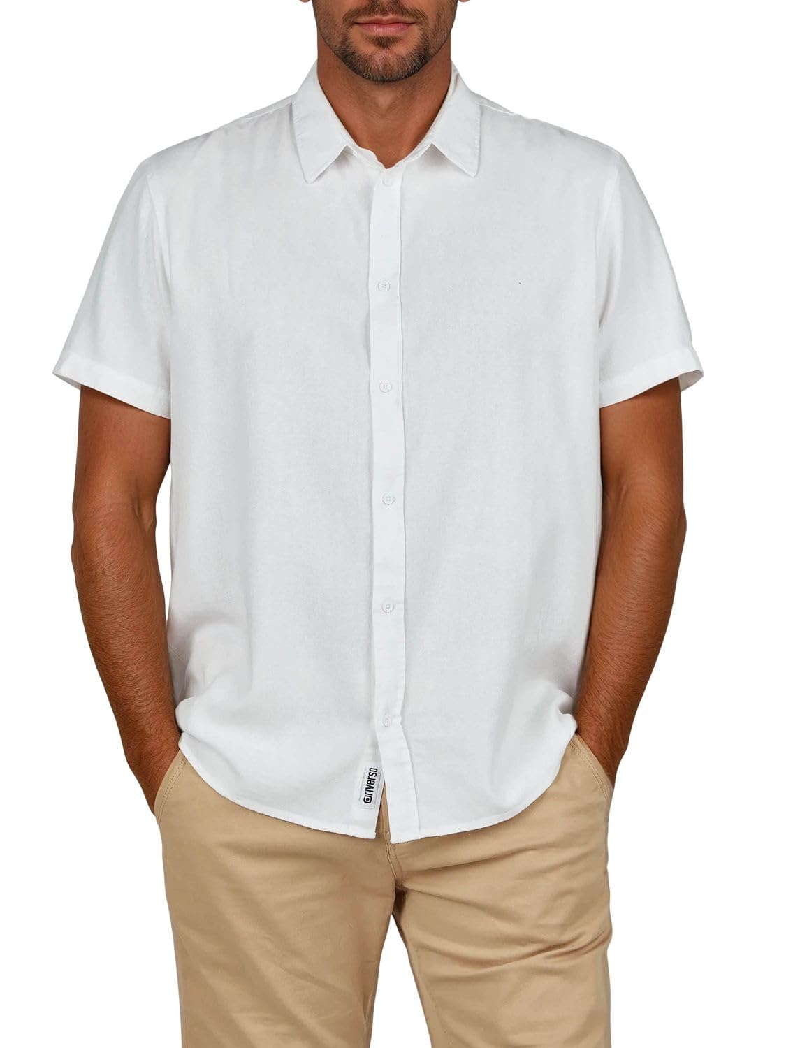 riverso Leinenhemd Herren Kurzarm Regular Fit RIVEmilio Freizeithemd | Sommerhemd Leinen Hemd Einfarbig Weiß Beige Blau Grün Navy S M L XL XXL 3XL 4XL 5XL