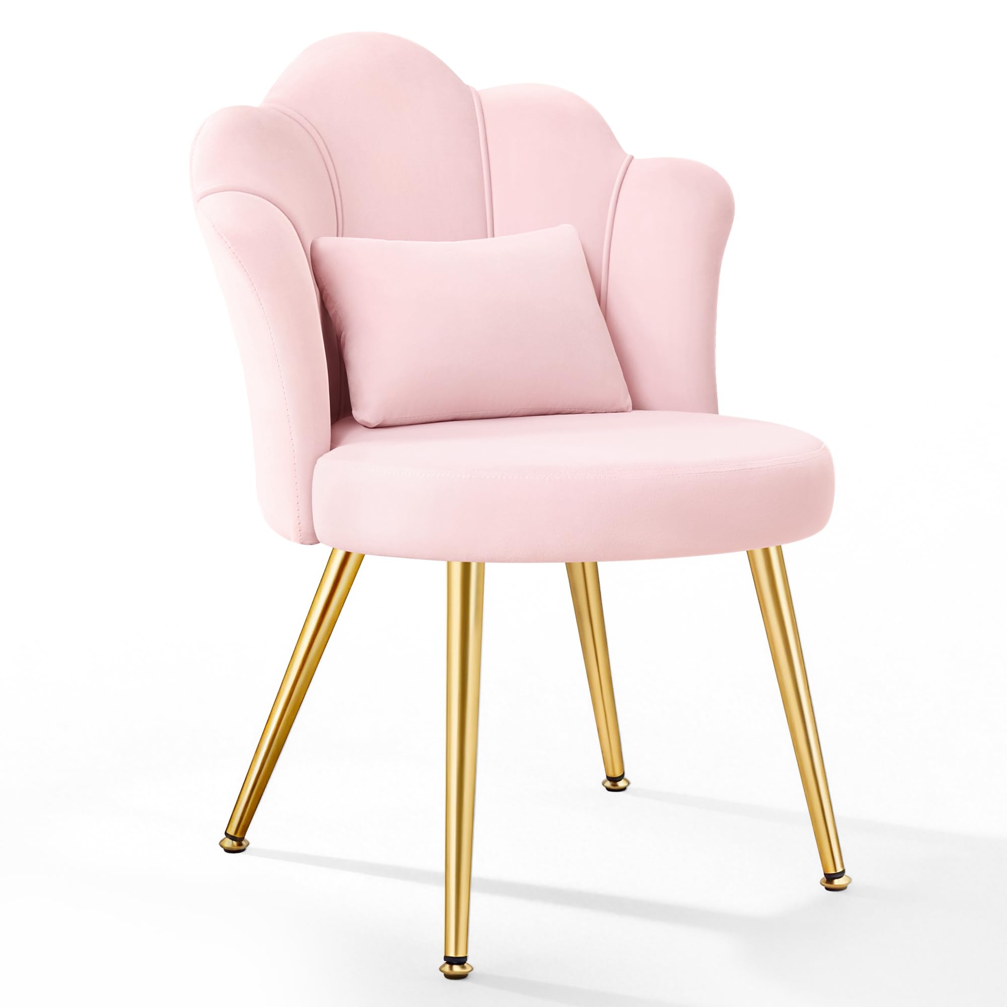 BestGlory Petal Makeup Vanity Chair with Back, Flower Chair Comfy No Wheels for Girls Women, Makeup Chair with Golden Metal Legs & Lumbar Pillow for Living Room/Makeup Room/Bedroom/Home Office - Pink-image-27