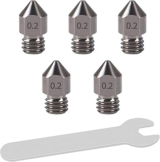 Aokin 5 Pcs 0.2mm Hardened Steel Nozzles MK8 Nozzles 3D Printer Nozzles with High Temperature Wear Resistant for Creality Ender 3/3 Pro/3 V2, Ender 5/5 Pro, CR-10/10S, Makerbot, with Flat Wrench