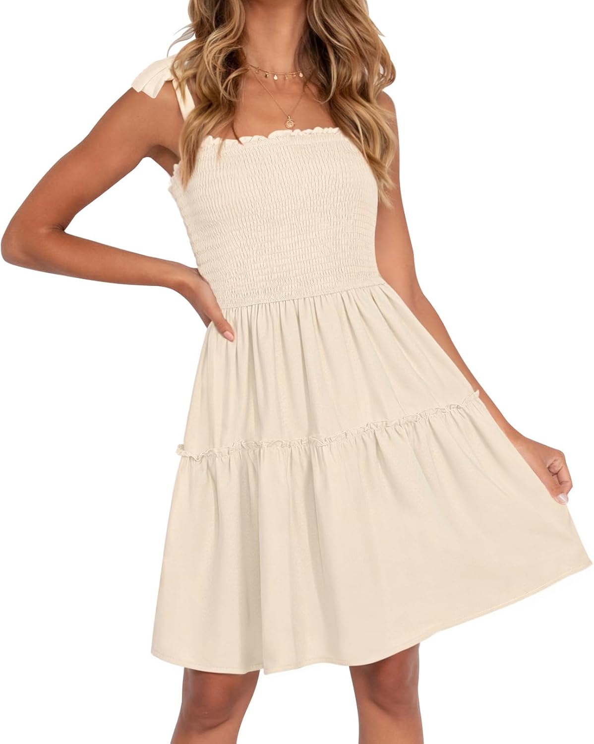 ZESICA Women's 2026 Summer Spaghetti Strap Sleeveless Square Neck Ruffle A Line Swing Mini Dress