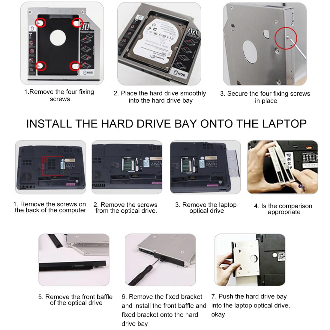 Hard Drive Caddy, SATA 2nd SSD HDD Hard Disk Caddy Tray Universale 12,7 mm 2,5 '' SSD HDD Hard Drive Enclosure SATA-3 Laptop Hard Disk Holder per CD/Dvd-Rom Ottico SuperDrive Tray Drive Slot