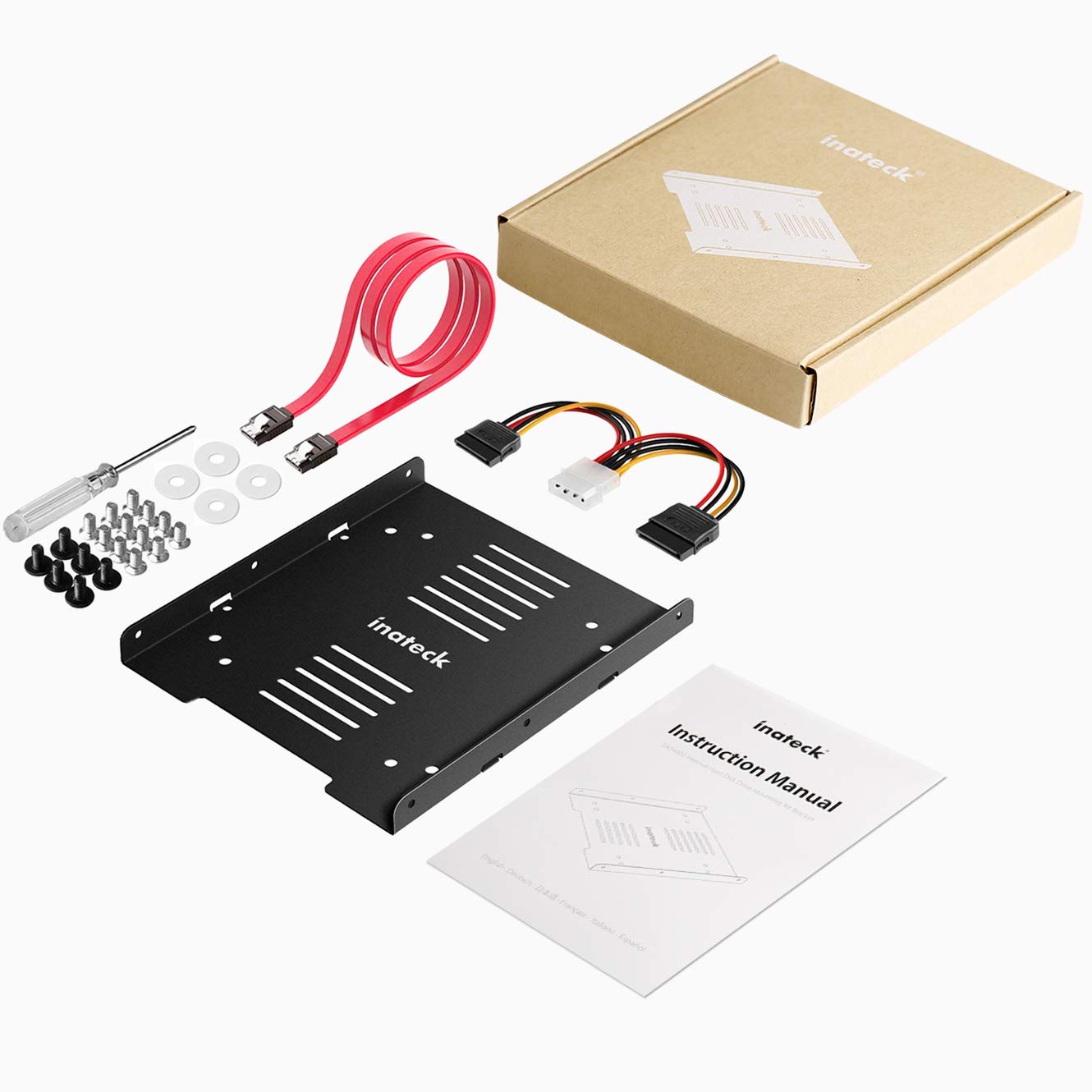 Inateck Cadre de Montage pour HDD/SSD de 2,5 Pouces, 2,5” HDD/SSD vers 3,5” Disque dur Interne, Câble SATA et Câble d’alimentation Inclus (SA04002)