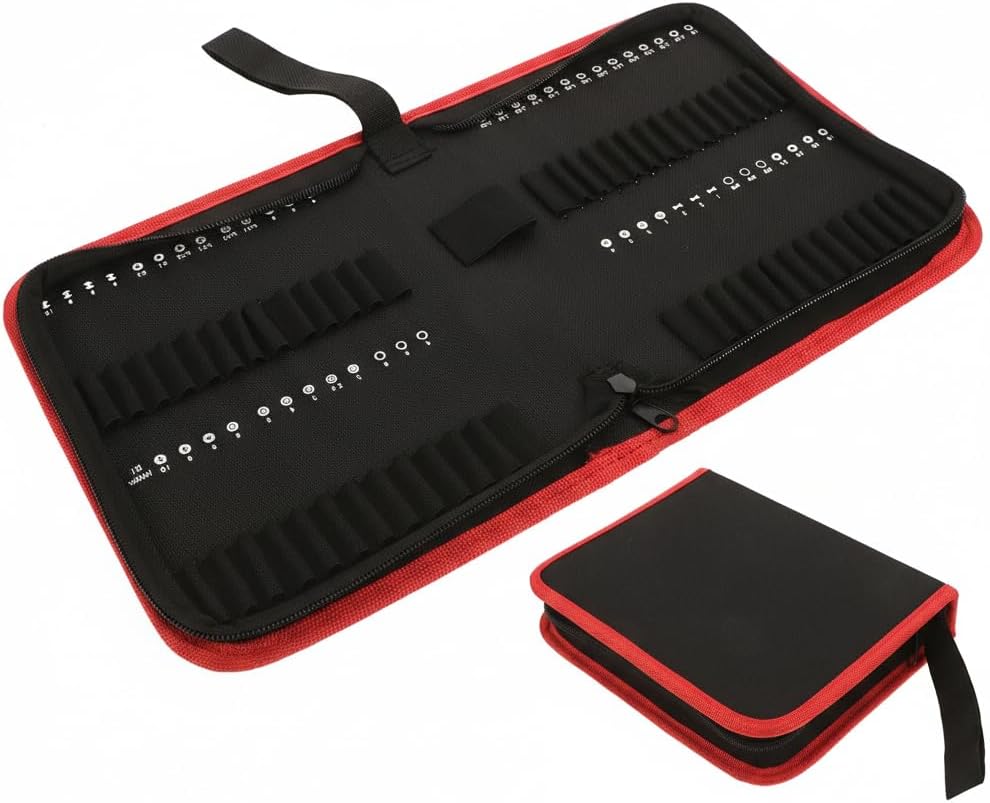 Housoutil Drill Bit Organizer Case, Oxford Zipper Tool Pouch Holds 55 Bits, Portable Small Drill Storage Bag Handheld Tool Organizer Pouch for Electrician, Carpenter, Technician and Handy Man