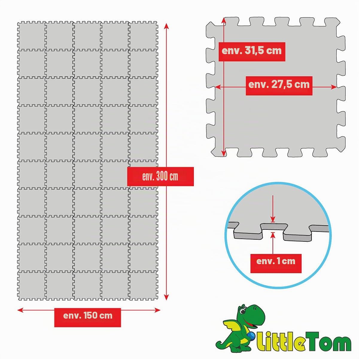 LittleTom 45 Tapis de Sol épais - Bébé et Enfant dès 0 Mois 30x30 Dalles Puzzle Carré en Mousse EVA