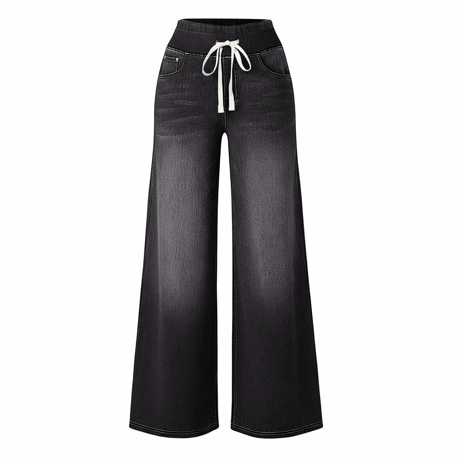 Jeans Larghi Donna Vita Alta Jeans Elasticizzati Casual Gamba Larga Pantaloni Vita Alta Leggeri Curvy Palazzo Pantaloni Denim Baggy Larghi Wide Leg Y2k Pantalone Eleganti Comodi Basic