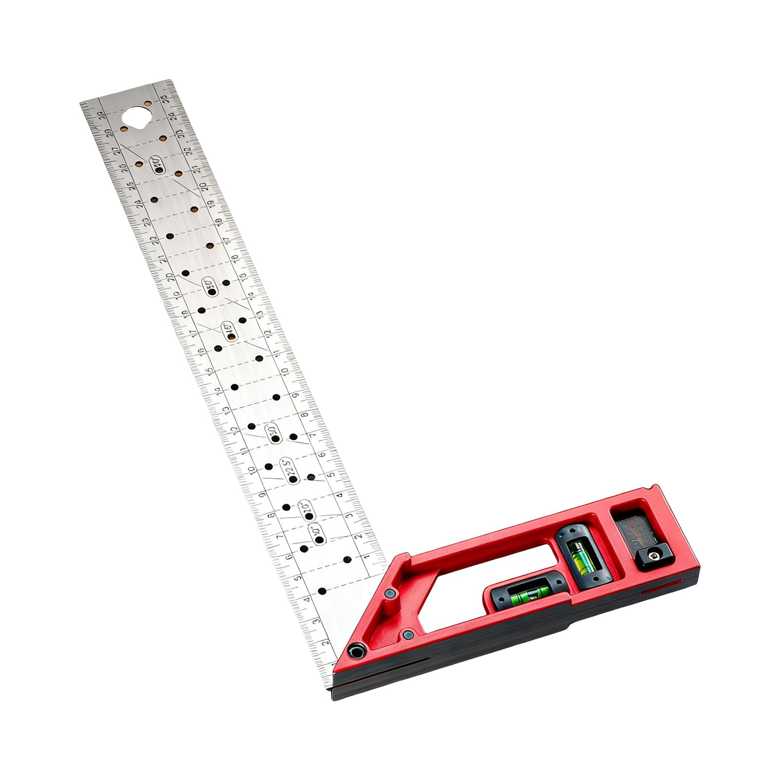 Apglsxy Multifunction Marking Square For Woodworking With High Accuracy Lasering Scale Integrated Levels Bubble And Adjustable Positioning Holes Lasering Scale Professional Measuring Instrument
