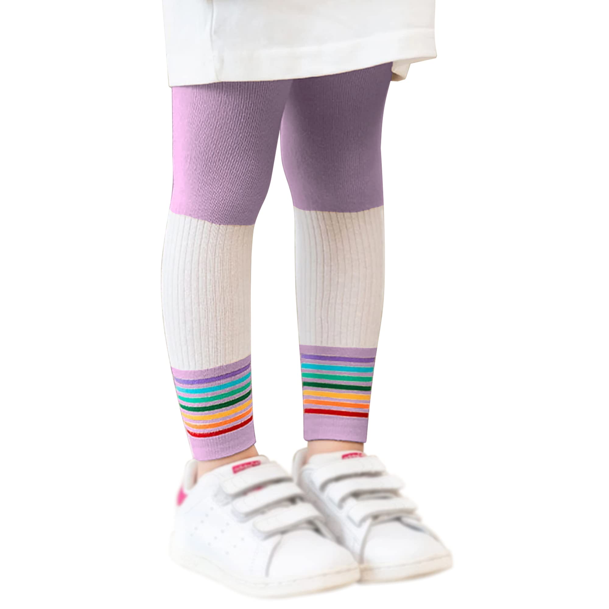syga Children's Leggings Tights For Girls Soft Cotton Anti-Pilling Leggings Rainbow Cropped Pants (Size S/1-3 Years, Purple)-picture-47