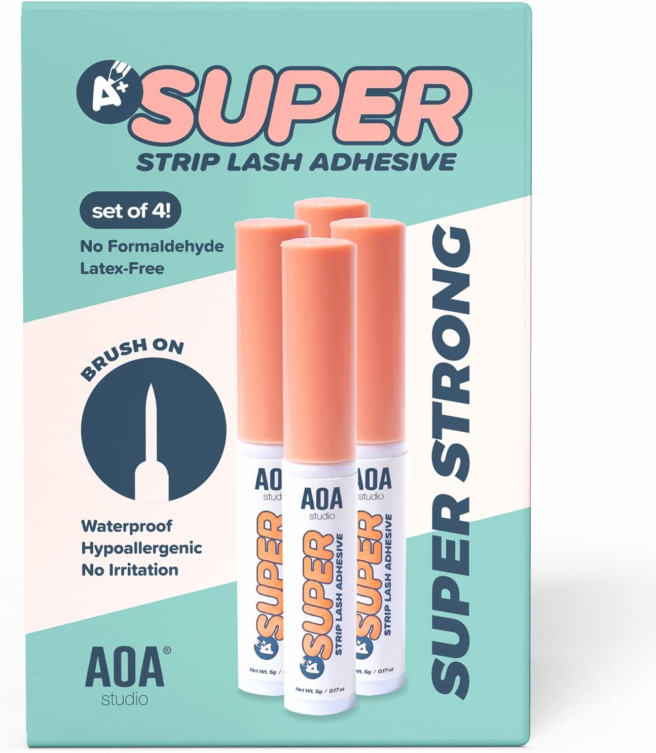 AOA Studio Eyelash Lash Glue Enhancers 4pcs Strip Lash Adhesive Strong Hold Water Proof Formula No Irritation Latex Free Long Lasing Quick Dry Eyelash Adhesive 0.17oz Each (4 Pack) (Clear)