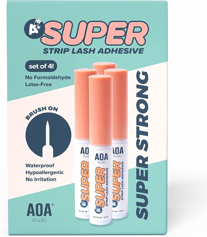 AOA Studio Eyelash Lash Glue Enhancers 4pcs Strip Lash Adhesive Strong Hold Water Proof Formula No Irritation Latex Free Long Lasing Quick Dry Eyelash Adhesive 0.17oz Each (4 Pack) (Clear)