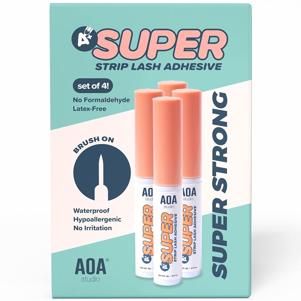 AOA Studio Eyelash Lash Glue Enhancers 4pcs Strip Lash Adhesive Strong Hold Water Proof Formula No Irritation Latex Free Long Lasing Quick Dry Eyelash Adhesive 0.17oz Each (4 Pack) (Clear)