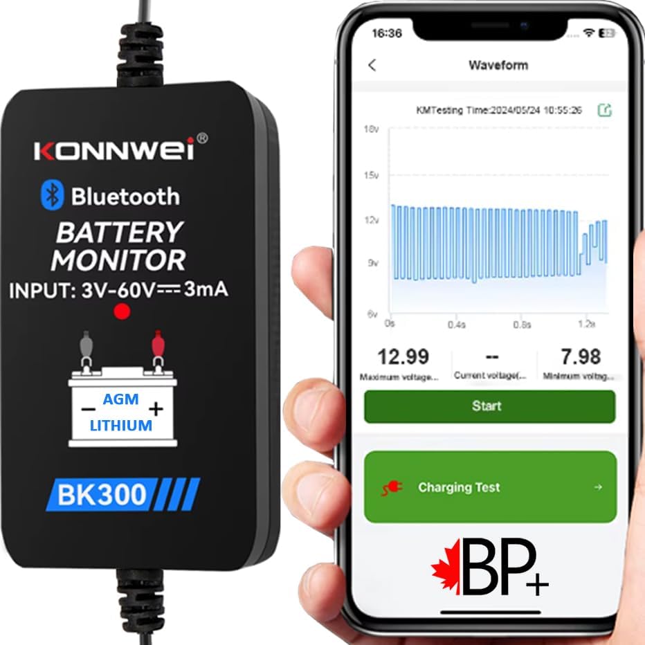 Battery Monitor for All Battery and LiFePO4 Tester Charging Monitor Digital Analyzer for Android & iOS Bluetooth 5.0 6V 12V 24V Device Car Battery Tester