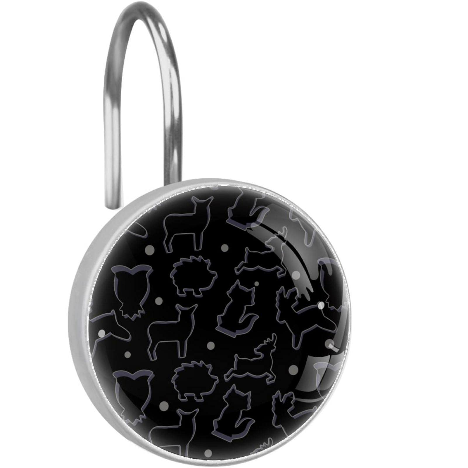 Crochets pour rideau de douche lot de 12 anneaux acier inoxydable noir motif animal salle de bain